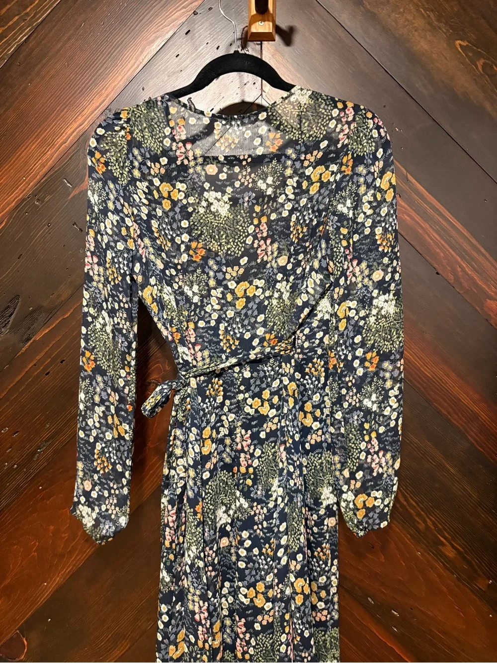 Miss Me Navy Floral Wrap Maxi Dress with Long Sleeves - Picture 3 of 4